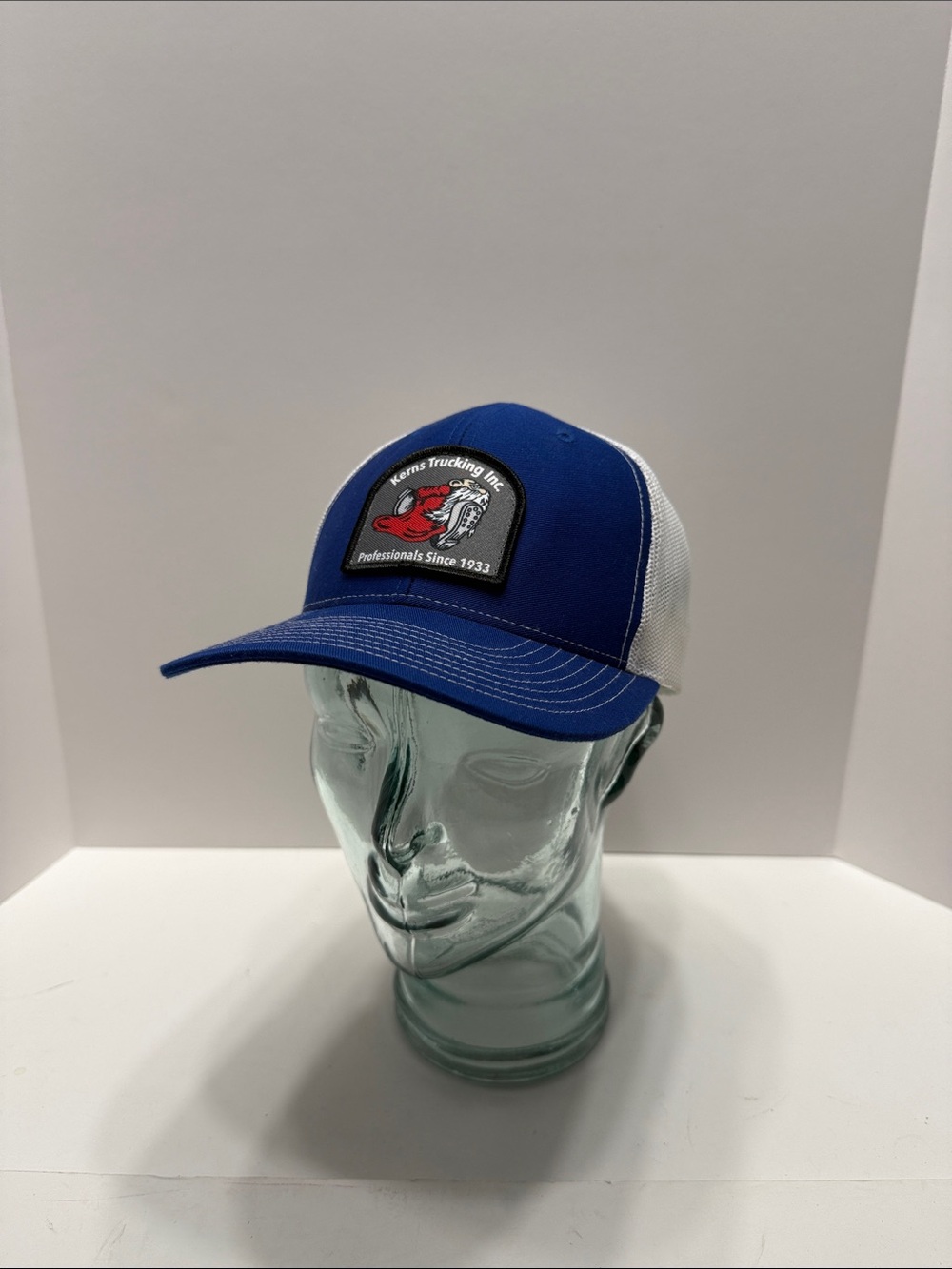 Richardson Kerns trucking Mesh Trucker Hat - White/Cream with Black Patch